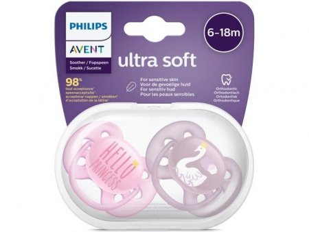 PHILIPS AVENT māneklītis ULTRA SOFT DECO, 6-18M, meitenēm, 2 gab,  SCF223/02 1/880