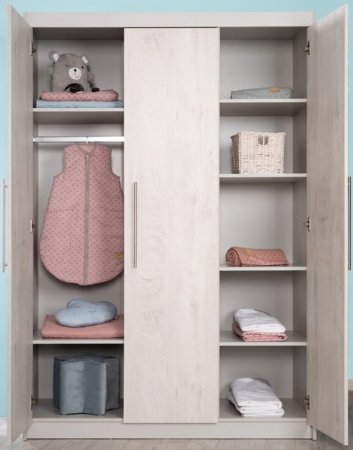 ROBA trīsdurvju skapis MAREN, Whitewashed Oak/Light grey, 1631803 
