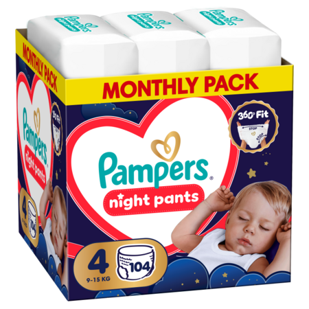 PAMPERS autiņbiksītes-biksītes Pants Night Monthly Pack, 4 izmērs, 9-15kg, 114 vnt., 80895141 