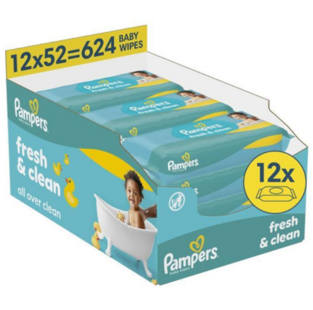 PAMPERS mitrās salvetes Wipes Fresh Clean Plastic Free, 12x52 vnt., 80889012 