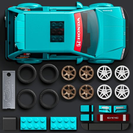 MATTEL BRICK SHOP HOT WHEELS 1:32 Honda Custom ’90 Civic EF būvēšanas komplekts, JHF62 