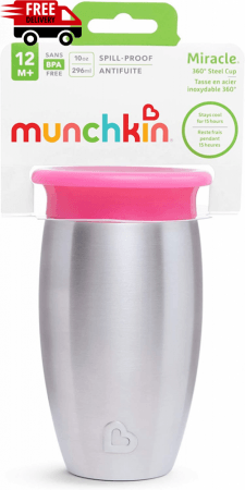 MUNCHKIN Sippy krūzīte, rozā, Miracle 360, 12m+, 296ml, 90097 1245101