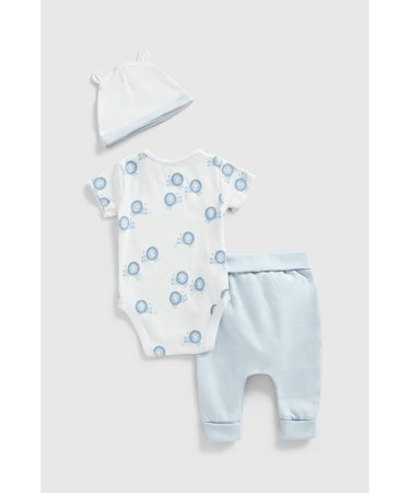 MOTHERCARE bodijs ar īsam piedurknēm, bikses, cepure, GF272 