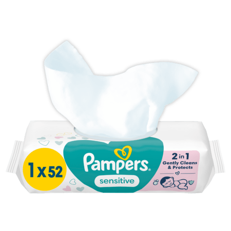 PAMPERS bērnu mitrās salvetes SENSITIVE, 52 gab. 