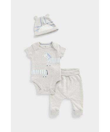 MOTHERCARE bodijs ar garām piedurknēm, bikses + bērnu cepure, EB642 