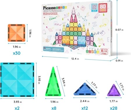 PICASSO TILES Magnētiskais konstruktors 80 gab., PTM80 