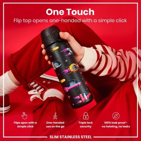 ION8 nerūsējošā tērauda ūdens pudele, Spaceships, 600 ml., I8SS600PKSPACE 