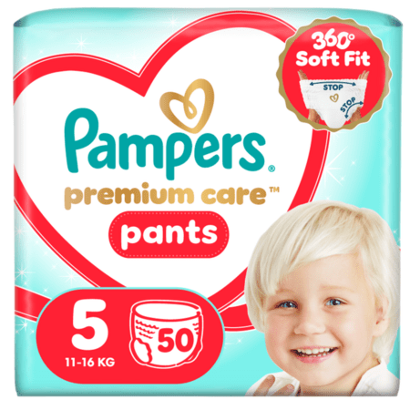 PAMPERS autiņbiksītes-biksītes Premium Care, 5 izmērs 11-16kg, 50 gab., 80895121 
