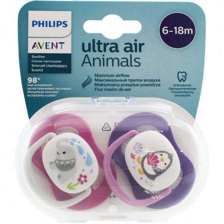 PHILIPS AVENT 83009 māneklītis ULTRA AIR ANIMALS, 6-18M, meitenēm, 2 gab,  SCF080/08 1/893