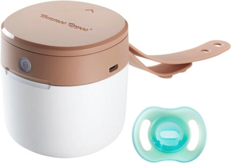 TOMMEE TIPPEE knupīša UV lādētājs un sterilizators NIGHTGLOW POD + knupītis NIGHT GLOW ULTRALIGHT, 0–6 mēn., 423790 