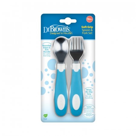 DR. BROWNS Soft Grip karotes un dakšu komplekts, zils/balts, TF028 TF028