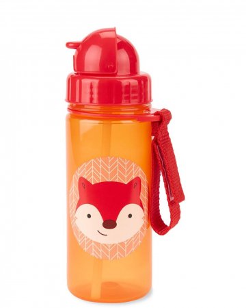 SKIP HOP nerūsējošā tērauda pudele ar salmiņu ZOO 13-oz, 12m+, 384,5ml, fox, 9N568310 9N568310