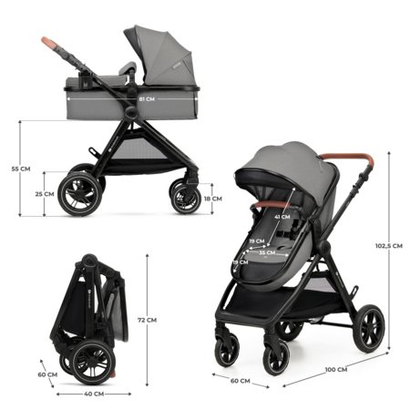 KINDERKRAFT universālie ratiņi ESME 3in1, moonlight grey, KSESME00GRY3000 