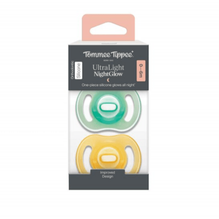 TOMMEE TIPPEE silikona māneklīši NIGHT GLOW ULTRALIGHT, 0-6 m., 2 gab., 433804 