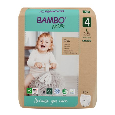 BAMBO autiņbiksītes-biksītes NATURE papīra iepakojumā, 4 izmērs, 7-14 kg, 20 gab., BAMB6506 