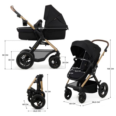 KINDERKRAFT universālie ratiņi MOOV 2 AIR 3in1, pure black, KSMOOV02BLK0000 