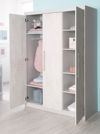 ROBA trīsdurvju skapis MAREN, Whitewashed Oak/Light grey, 1631803 