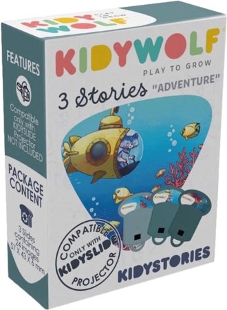 KIDYWOLF stāstu komplekts Piedzīvojumi, 3 stāsti projektoram KIDYSLIDE, KIDYSTORIES-AD 