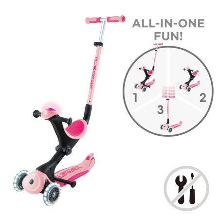 GLOBBER skrejritenis Go Up Deluxe Lights, pasteļrozā, 748-710 