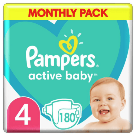 PAMPERS autiņbiksītes ACTIVE BABY, 4 izmērs, 180 gab., 9-14 kg. 
