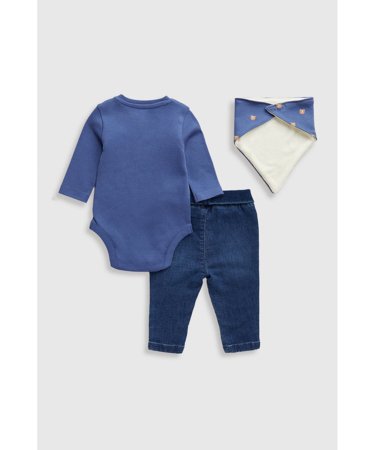 MOTHERCARE bodijs ar garām piedurknēm, bikses zīdaiņiem, bib, IF515 80 