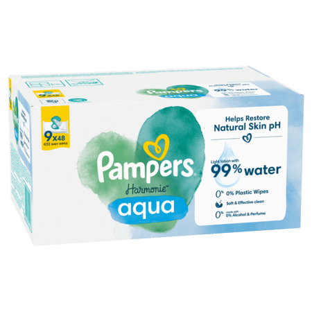 PAMPERS Mitrās salvetes Harmonie Aqua, 9x48 gab, 81783736 