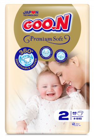 GOO.N Premium mīkstā autiņbiksīšu lente _2.izmērs, 46 gab., 4-8 kg 4902011862416