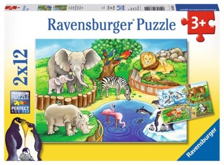 RAVENSBURGER PUZZLE puzle Dzīvnieki zooloģiskajā dārzā, 2x12 gab., 07602 4 