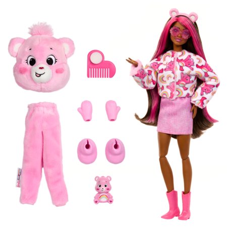 BARBIE lelle ar melniem matiem Cutie Reveal Care Bears Series - Cheer Bear, JCN95 