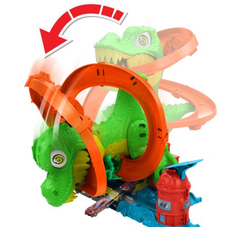 HOT WHEELS trases komplekts ar dinozaura un ugunsdzēsēju depo tematiku, JBM73 