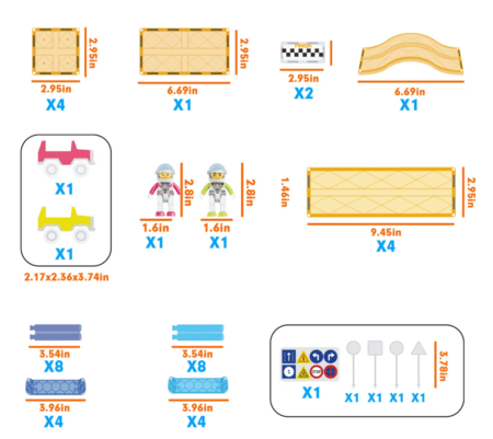 PICASSO TILES Magnētiskais konstruktors Racing Track komplekts 45 detaļas, PTR04 